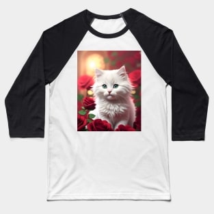 Cat with Roses - Modern Digital Art Baseball T-Shirt